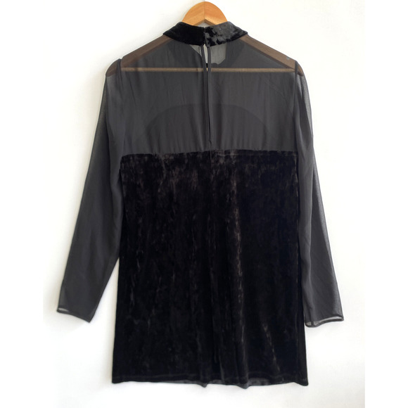 BCBGENERATION Black Velvet & Sheer Illusion Neckline Dress Keyhole Back Size M - Picture 4 of 6